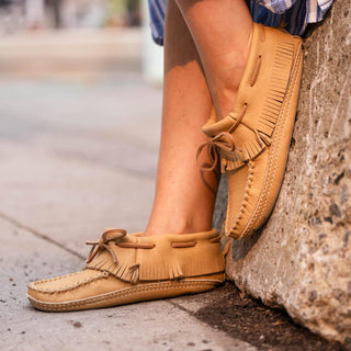 Women's Moccasins Moose Hide Fringed Soft Sole