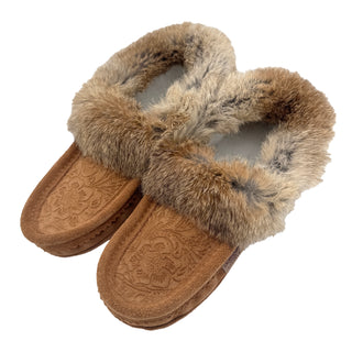 Women's Rabbit Fur Floral Embossed Moccasins