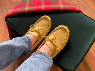 Men's Cream Wide Leather Moccasins (Final Clearance)
