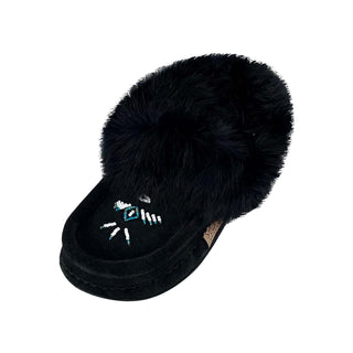 Women's CLEARANCE Black Rabbit Fur Moccasins