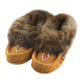 Children's Indian Tan Rabbit Fur Beaded Moccasins