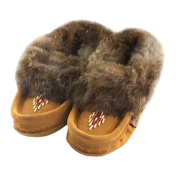 Kids Junior Genuine Suede Leather Navy Moccasins with Rabbit Fur Trim