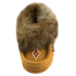 Children's Indian Tan Rabbit Fur Beaded Moccasins