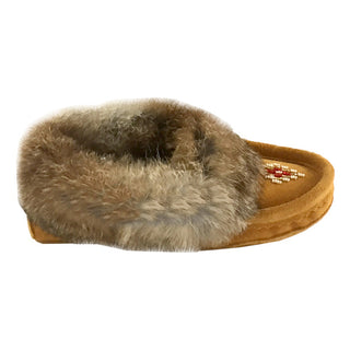 Children's Indian Tan Rabbit Fur Beaded Moccasins