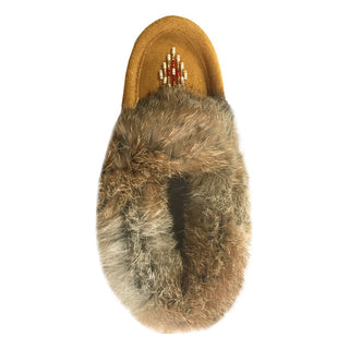 Children's Indian Tan Rabbit Fur Beaded Moccasins