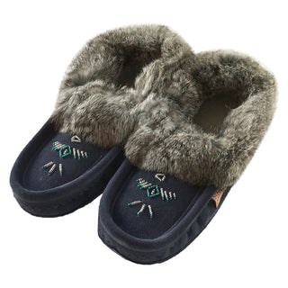 Women's Rabbit Fur Thunderbird Beaded Moccasins