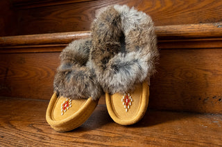 Children's Indian Tan Rabbit Fur Beaded Moccasins