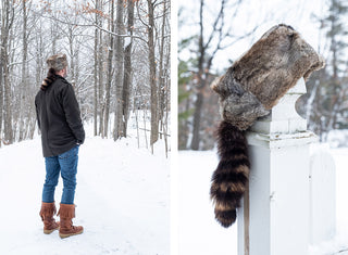 Rabbit Fur Hat with Raccoon Tail for Adult and Youth