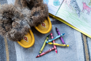 Children's Indian Tan Rabbit Fur Beaded Moccasins