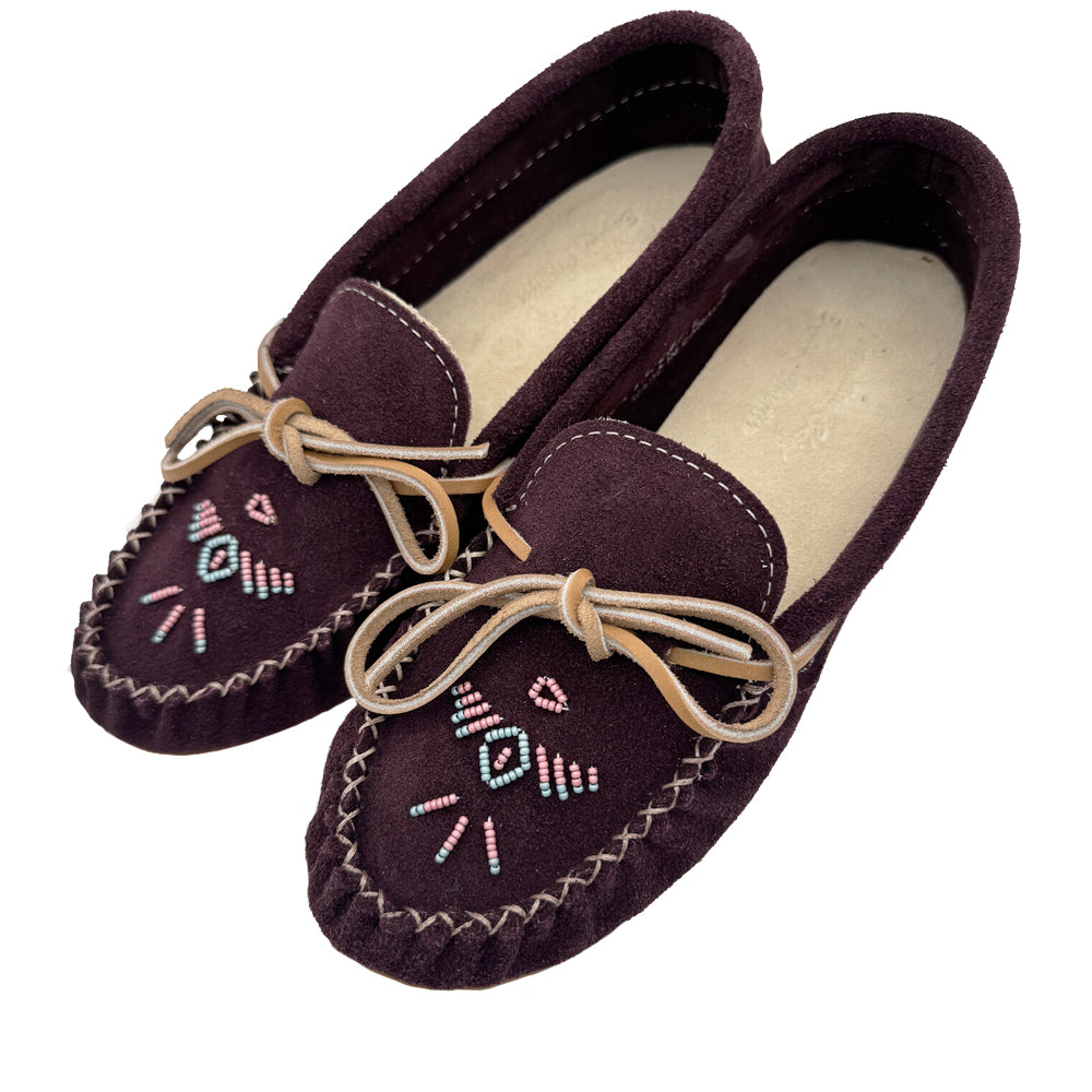 Women's Aubergine Raisin Coloured Geneuine Suede Beaded Moccasin