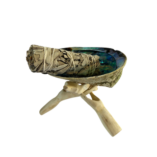 Wooden Tripod Stand with Abalone Smudging Shell
