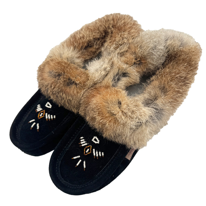 Women's Rabbit Fur Thunderbird Beaded Moccasins