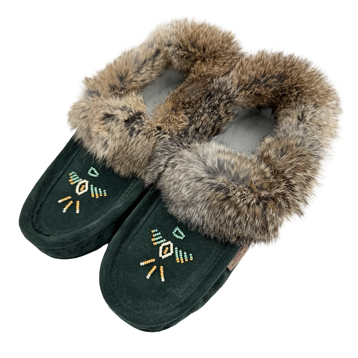 Women's Rabbit Fur Thunderbird Beaded Moccasins