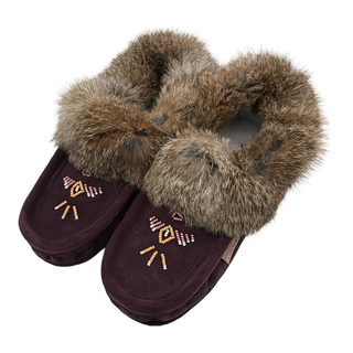 Women's Rabbit Fur Thunderbird Beaded Moccasins
