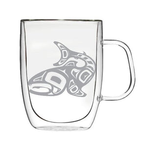 Native Canadian Art Double Wall Glass Mug