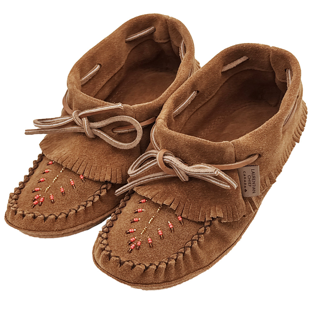 Women's Beaded Suede Leather Fringed Moccasins – Moccasins Canada