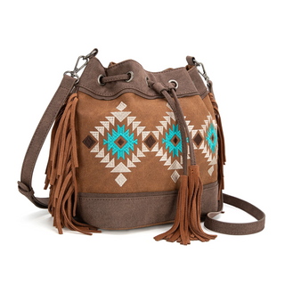 Embroidered Collection Drawstring Shoulder Bag Crossbody Purse