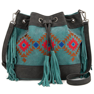 Embroidered Collection Drawstring Shoulder Bag Crossbody Purse