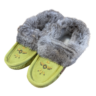 Women's Green Limited Edition Rabbit Fur Moccasins