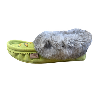Women's Green Limited Edition Rabbit Fur Moccasins