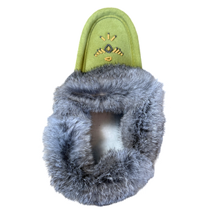 Women's Green Limited Edition Rabbit Fur Moccasins