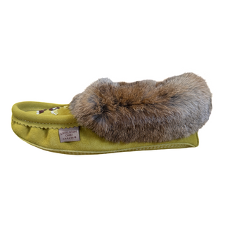 Women's Green Limited Edition Rabbit Fur Moccasins