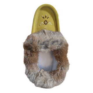 Women's Green Limited Edition Rabbit Fur Moccasins