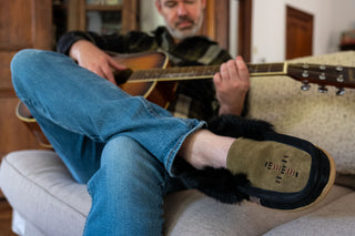 Men's Rabbit Fur Beaded Rubber Sole Moccasins