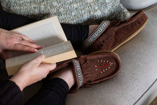 Women's Fringed Beaded Crepe Sole Suede Moccasins