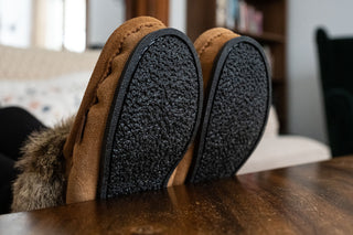 Women's Dark Tan Rabbit Fur Ankle Moccasin Boots