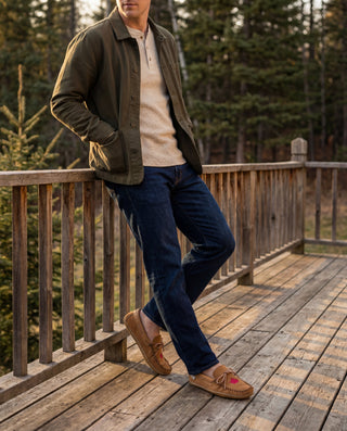 Men's Maple Leaf Suede Leather Trim Moccasins (Limited Edition)