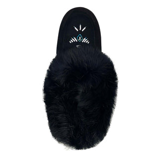 Women's CLEARANCE Black Rabbit Fur Moccasins