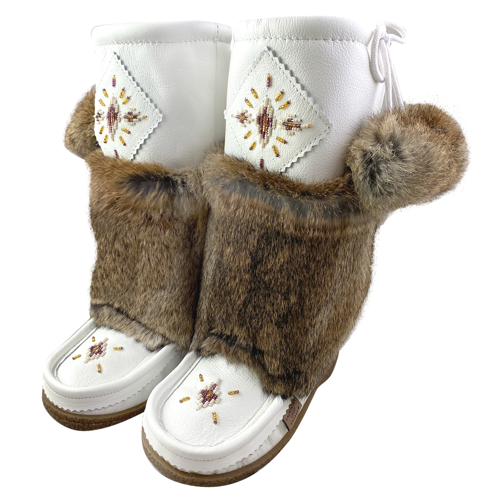 Women's Genuine Leather Brown & White Mukluk Winter Boots – Moccasins Canada