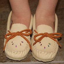 Children's Beaded Rubber Soled Leather Moccasin Shoes