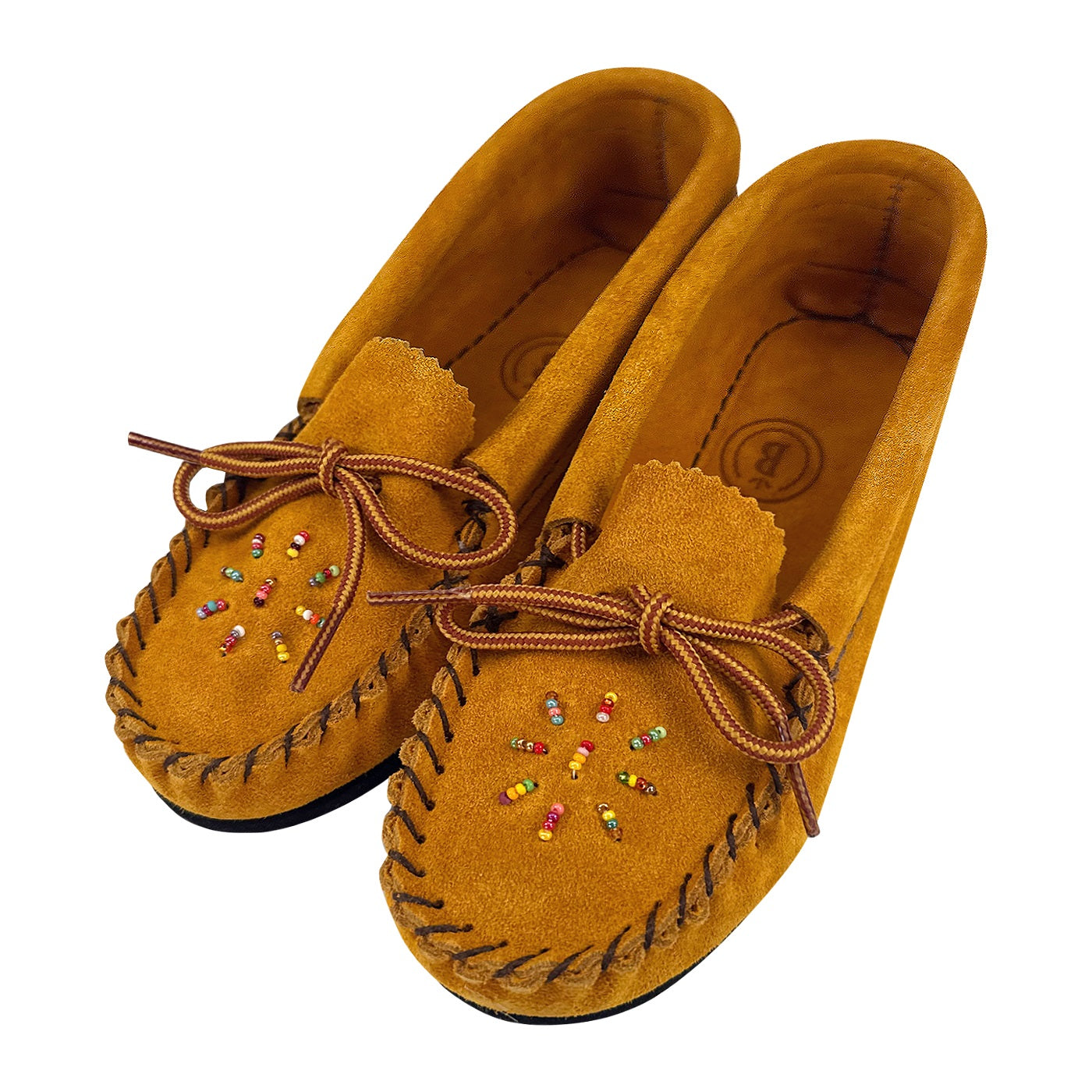 Authentic Children's Genuine Suede Rubber Sole Beaded Moccasin