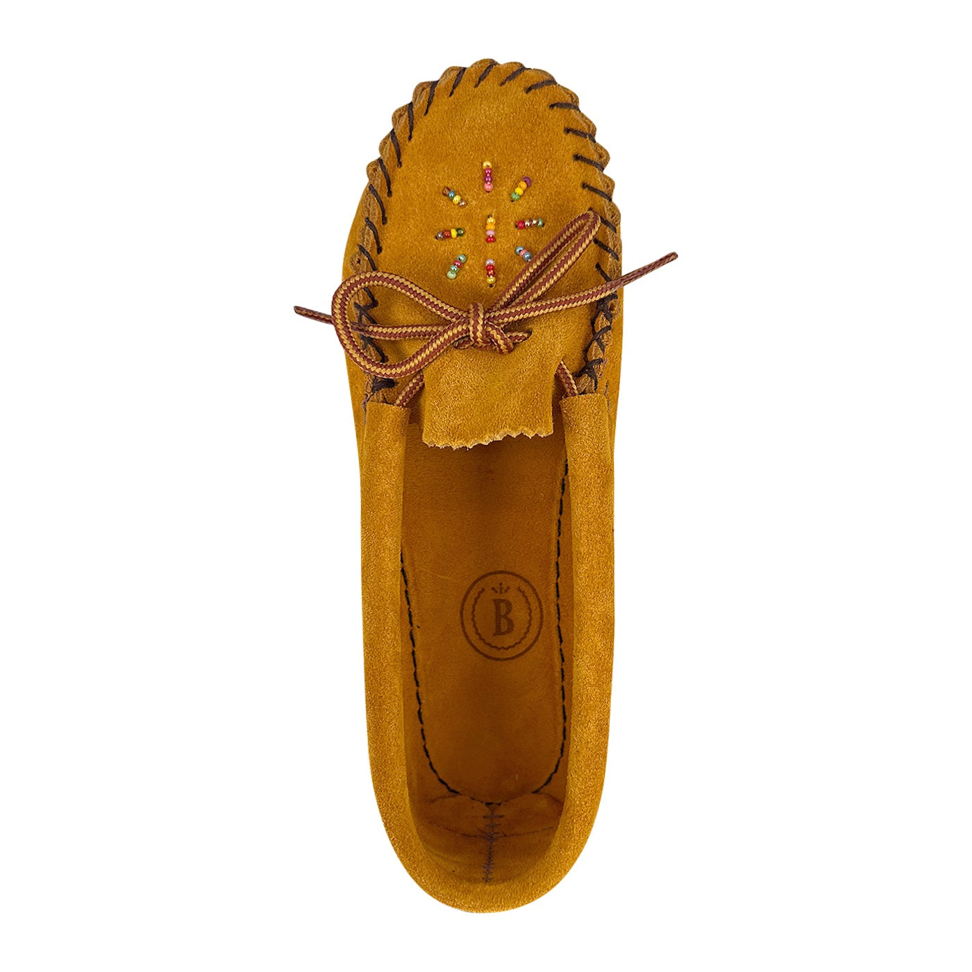 Authentic Children's Genuine Suede Rubber Sole Beaded Moccasin