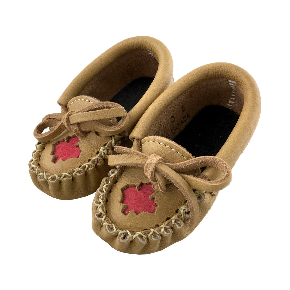 Baby & Children's Moose Hide Leather Maple Leaf Moccasins (Final Clearance)