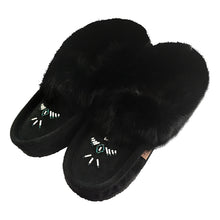 Women's Rabbit Fur Thunderbird Beaded Crepe Sole Moccasins