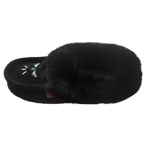 Women's Rabbit Fur Thunderbird Beaded Crepe Sole Moccasins