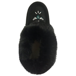 Women's Rabbit Fur Thunderbird Beaded Crepe Sole Moccasins