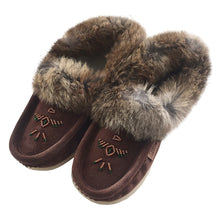Women's Rabbit Fur Thunderbird Beaded Crepe Sole Moccasins