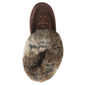 Women's Rabbit Fur Thunderbird Beaded Crepe Sole Moccasins