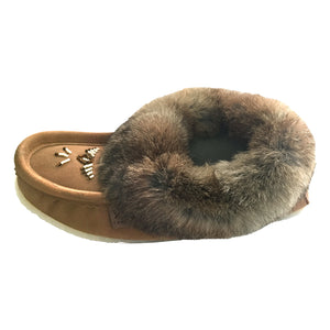 Women's Rabbit Fur Thunderbird Beaded Crepe Sole Moccasins