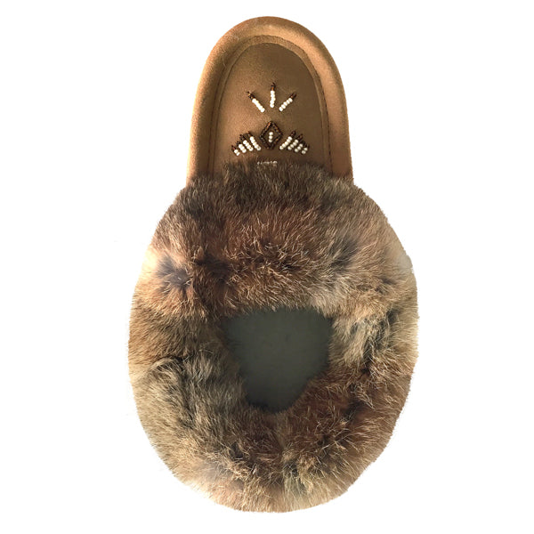 Rabbit Fur Womens Fur Lined Moccasin Slippers Women's Fleece Lined