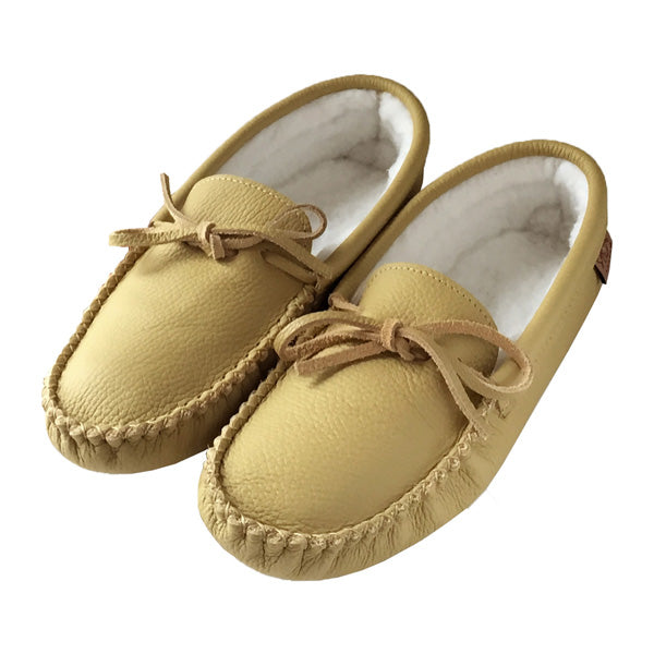 Men's Fleece Lined Genuine Cowhide Tan Leather Moccasins Slippers –  Moccasins Canada