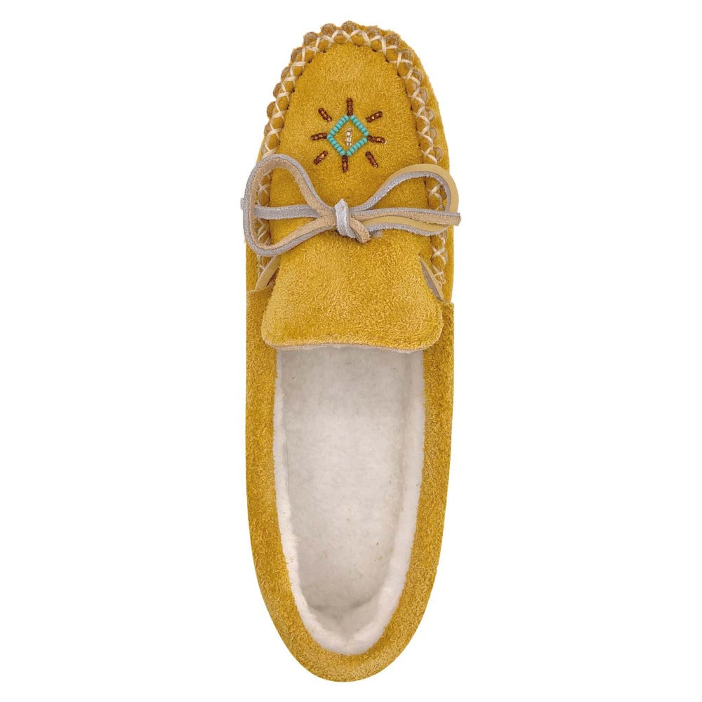 Women's Beaded & Fringed Fleece Lined Genuine Suede Moccasins