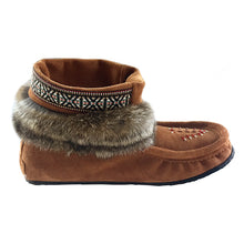 Women's Dark Tan Rabbit Fur Ankle Moccasin Boots