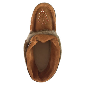 Women's Dark Tan Rabbit Fur Ankle Moccasin Boots