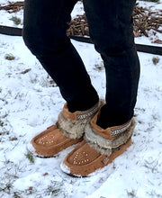 Women's Dark Tan Rabbit Fur Ankle Moccasin Boots