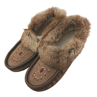 Women's Rabbit Fur Suede Beaded Moccasins (Final Clearance - Size 5 ONLY)